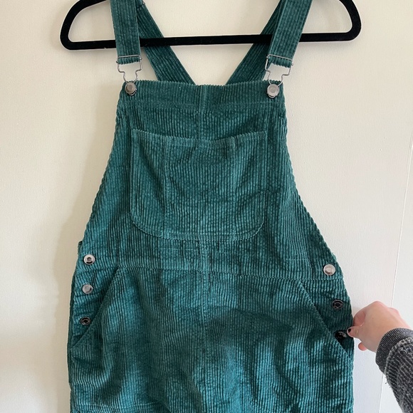 Velvet Corduroy Overall Dress in Emerald Green/Teal - Picture 2 of 7